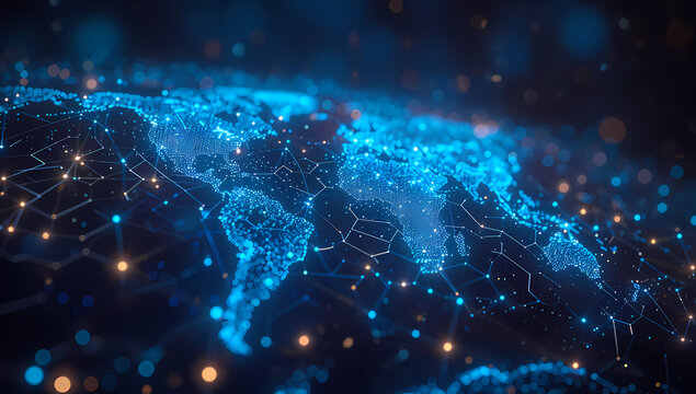 A mesmerizing map of the world, drenched in the deep hues of majorelle and electric blue, evoking the mysterious allure of a starry night illuminated by ethereal light