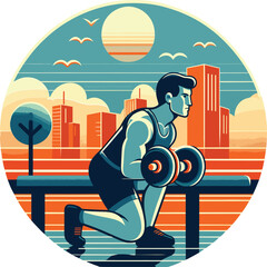 A Men working out on the beach side