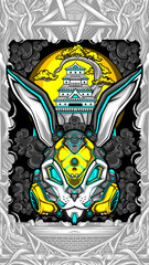 robotic cyberpunk rabbit mask illustration for t shirt design