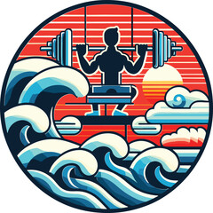 	
A Men working out on the sea.