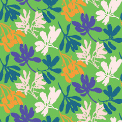 Trendy vector floral pattern with organic botanical shapes. Modern bold summer flower print, design in scandi style.