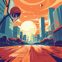 Basketball Court vector stock illustration - obrazy, fototapety, plakaty