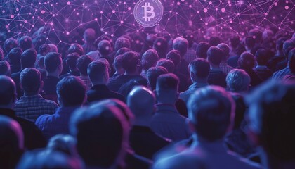 Crypto Community Connection, Showcase the sense of community and connection within the cryptocurrency space, featuring diverse individuals engaged in discussions, meet-ups, AI
