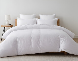 Fototapeta na wymiar Minimalist Bedroom with Plush Bedding