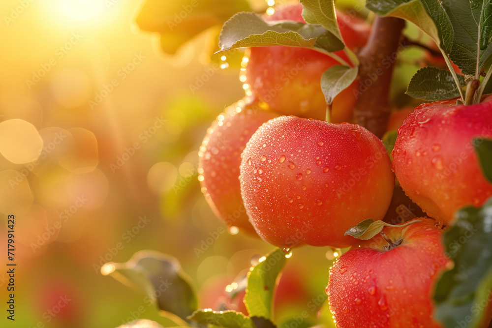 Aufkleber juicy apples in a garden. background image. created with generative ai technology