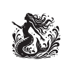 Mystical Marine Melodies: Sea Siren Silhouettes Harmonizing with the Melodic Rhythm of the Sea - Sea Siren Illustration - Sea Siren Vector
