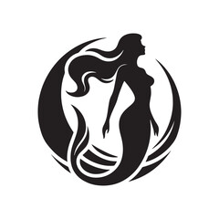 Aquatic Lullabies: Sea Siren Silhouettes in a Serenade of Tranquil Oceanic Melodies - Sea Siren Illustration - Sea Siren Vector
