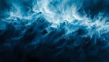 A serene and dreamy sky, painted in shades of blue and white, with abstract clouds dancing across the horizon