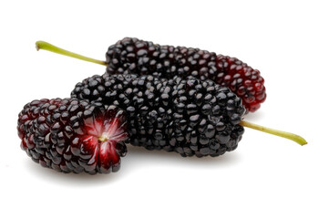 Black mulberries isolated on white background