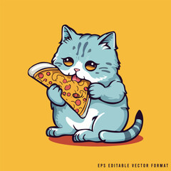 cat eating a pizza vector stock illustration