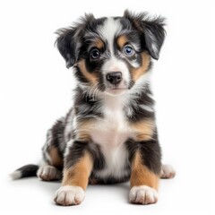 Australian shepherd puppy dog isolated on white background
