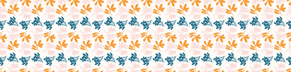 Trendy vector floral pattern with organic botanical shapes border. Modern bold summer flower print, ribbon design in scandi style.
