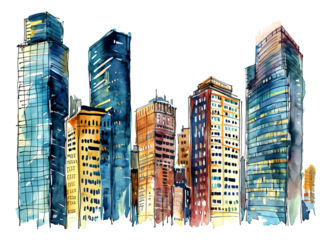 Watercolor hand-painted style skyscrapers