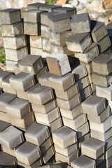 Detail of a pile of cement pavers for oudoor flooring