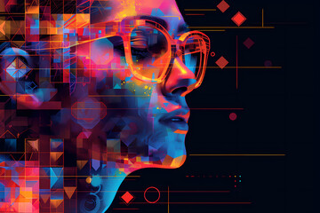 A colorful display of artistic talent captured through the lens of a screenshot, featuring a woman adorned with glasses