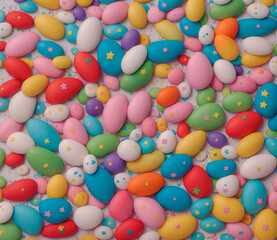 Fototapeta na wymiar Easter eggs background. Top view of colorful Easter eggs background.