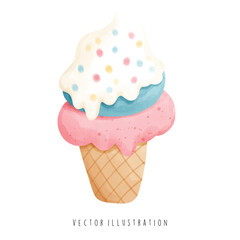 Watercolor of Ice Cream, Hawaii Travel. Vector Illustration