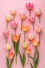 Fototapeta premium Tulip flowers on a pink background