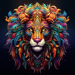 Lion Abstract Colorful Animal God Bright Artistic Fantasy Mystique Digital Generated Illustration