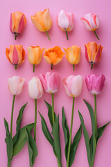 Tulip flowers on a pink background