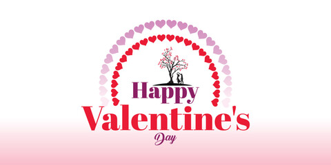 Fototapeta na wymiar Valentine's Day background with heart pattern and typography of Happy Valentine's Day text. Vector illustration. Wallpapers, flyers, invitations, posters, brochures, banners. Valentine's Day Minimalis