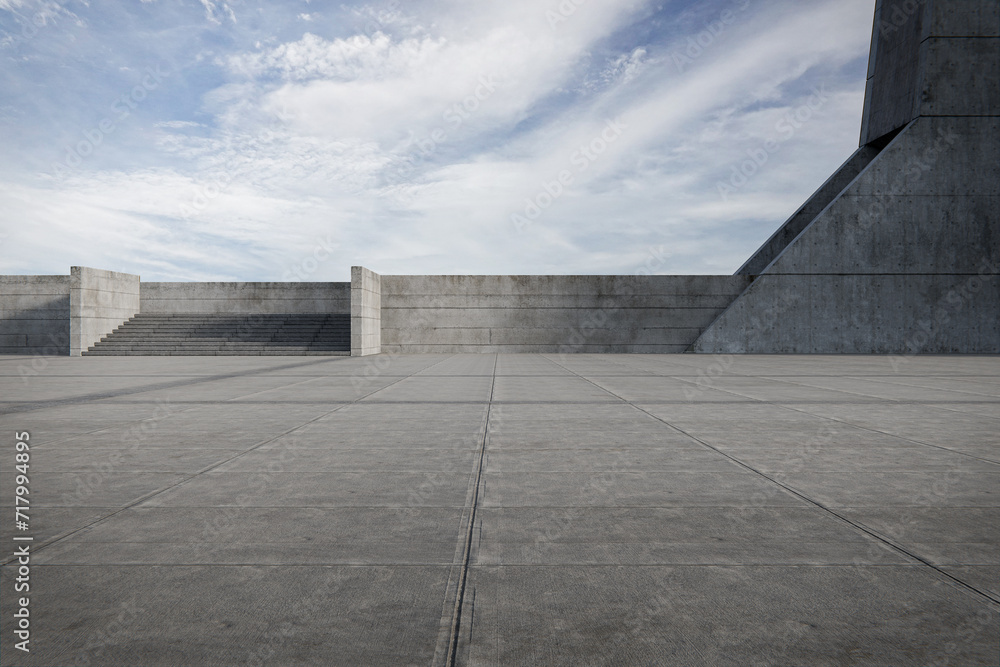 Poster empty concrete floor for parking. 3d rendering of abstract exterior architecture background.