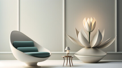 Modern Room Interior Design, White Furniture and Wall, Living Space, Elegant Architecture, Contemporary Decor