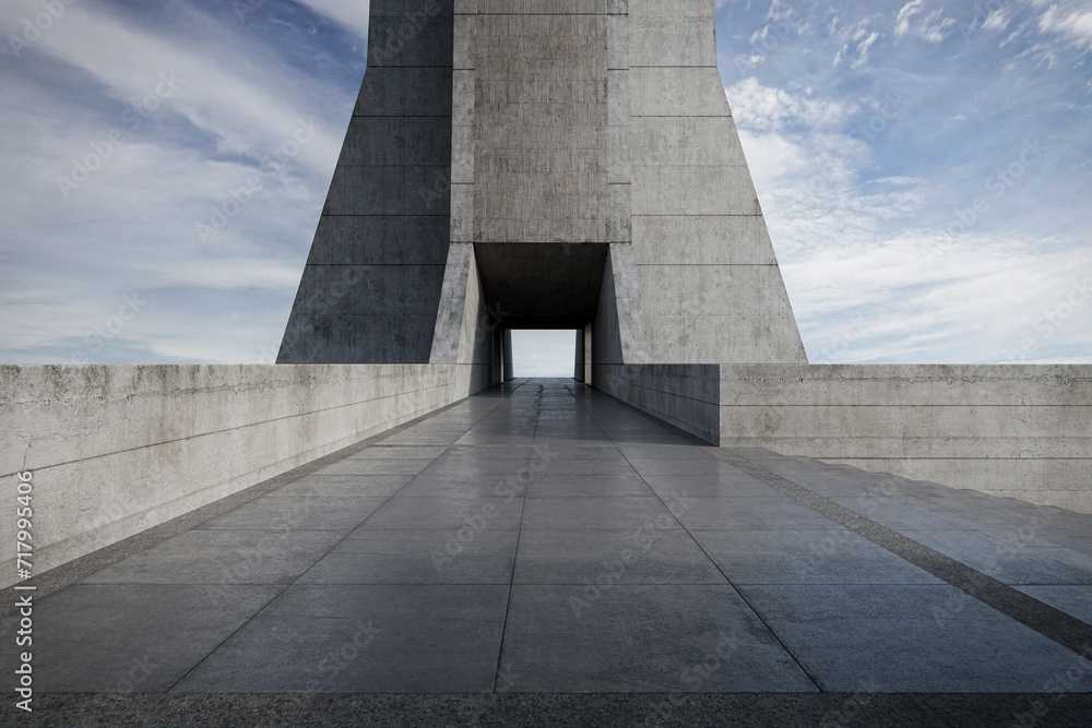 Poster empty concrete floor for parking. 3d rendering of abstract exterior architecture background.
