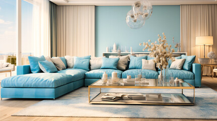 Luxury Modern Sofa in Interior Design, Comfortable Living Room, Elegant Decor, White House Apartment
