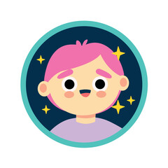 Cute avatar of child in cartoon design. This design effectively combines the clean white background with the child's avatar, suitable for various creative apps. Vector illustration.