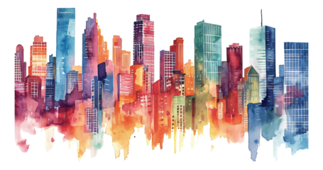 Watercolor-style architectural freehand hand-painted stickers