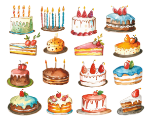 Cake and dessert hand-painted watercolor stickers