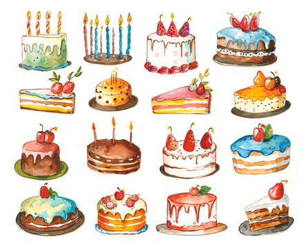 Cake and dessert hand-painted watercolor stickers
