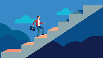 Businessman climbing stairs to success - vector illustration
