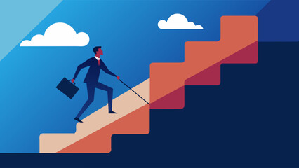 Businessman climbing stairs to success - career advancement concept