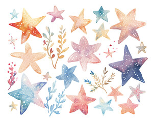 Fototapeta na wymiar Starry pattern watercolor stickers