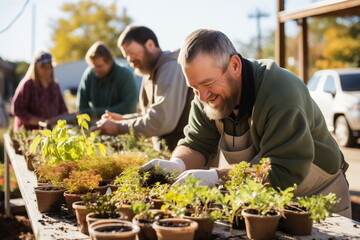 gardening man. the concept of growing seedlings for replanting.