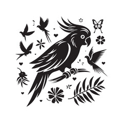 Fototapeta premium Celestial Soar: Parrot Silhouette Collection Soaring High in Celestial Splendor against the Canvas of the Sky - Parrot Illustration - Parrot Vector 