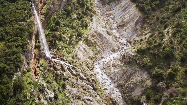 Drone footage of the Upper Tithorea Falls and Velitsa Gorge near Tithorea, Phthiotis, Greece