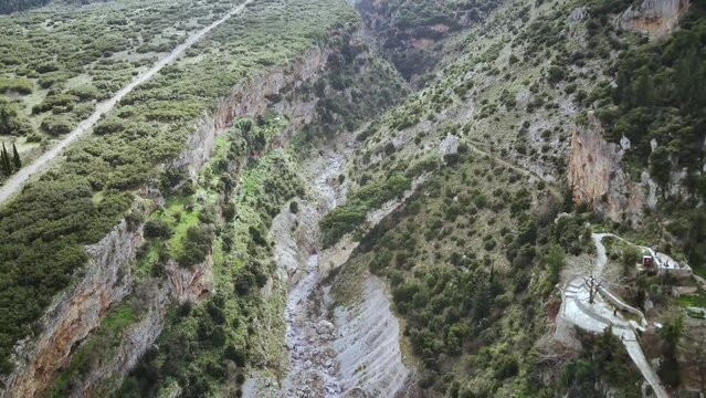 Aerial footage of Velitsa Gorge near Tithorea village in Amfikleia-Elateia municipality, Greece