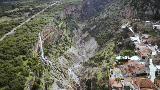 Drone shot of Velitsa Gorge near Tithorea village in Amfikleia-Elateia municipality, Greece