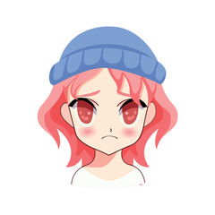 Avatar in anime cartoon design. The anime girl avatar captures the essence of anime's beauty and complexity, making it a memorable and beloved choice for fans of this genre. Vector illustration.