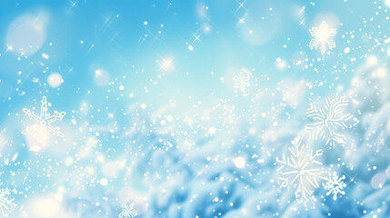 Fototapeta na wymiar Abstract winter background with snowflakes and a sparkling blue sky.