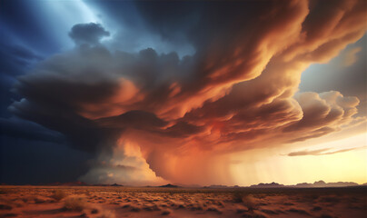 sunset over the desert with dramatic storm clouds - obrazy, fototapety, plakaty