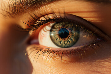 Closeup of beautiful woman eye with skin retouched