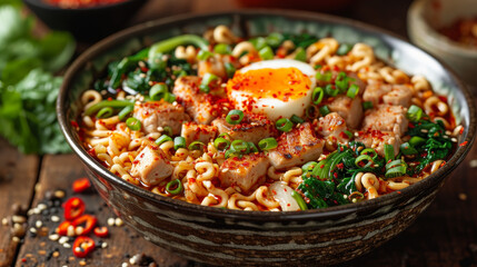 Ramen in a bowl well decorated, product photo