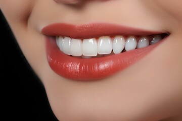 Naklejka premium Close up of woman's teeth and gums. Snow-white smile. Generative AI.