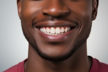 Close up of Afro-American man's teeth and gums. Snow-white smile. Generative AI.
