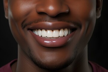 Close up of Afro-American man's teeth and gums. Snow-white smile. Generative AI.