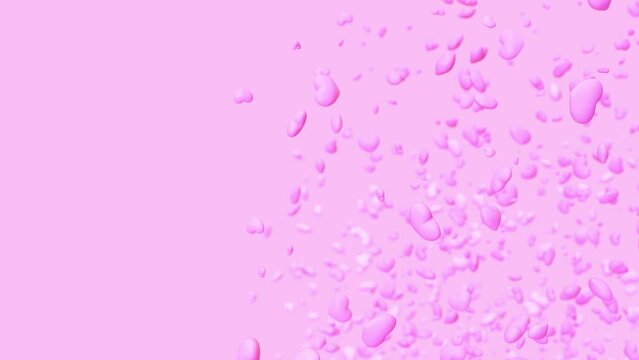 plein de coeurs roses en mouvement vertical sur fond rose - rendu 3D
